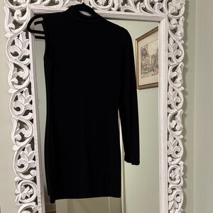 One sleeve black mini dress